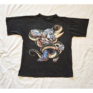 Vintage Novel Teez Rhino Snake Fantasy T Shirt 90s Black Graphic USA Made M